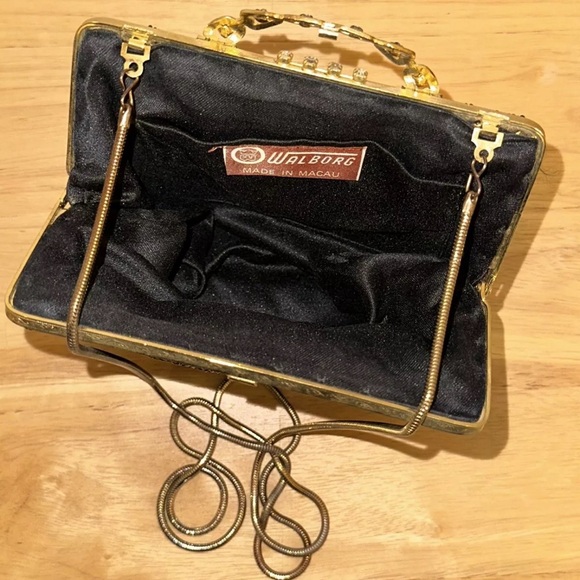 Vintage Walborg Black Beaded Evening Bag Clutch Purse Chain Strap Made in Macau - Picture 10 of 16